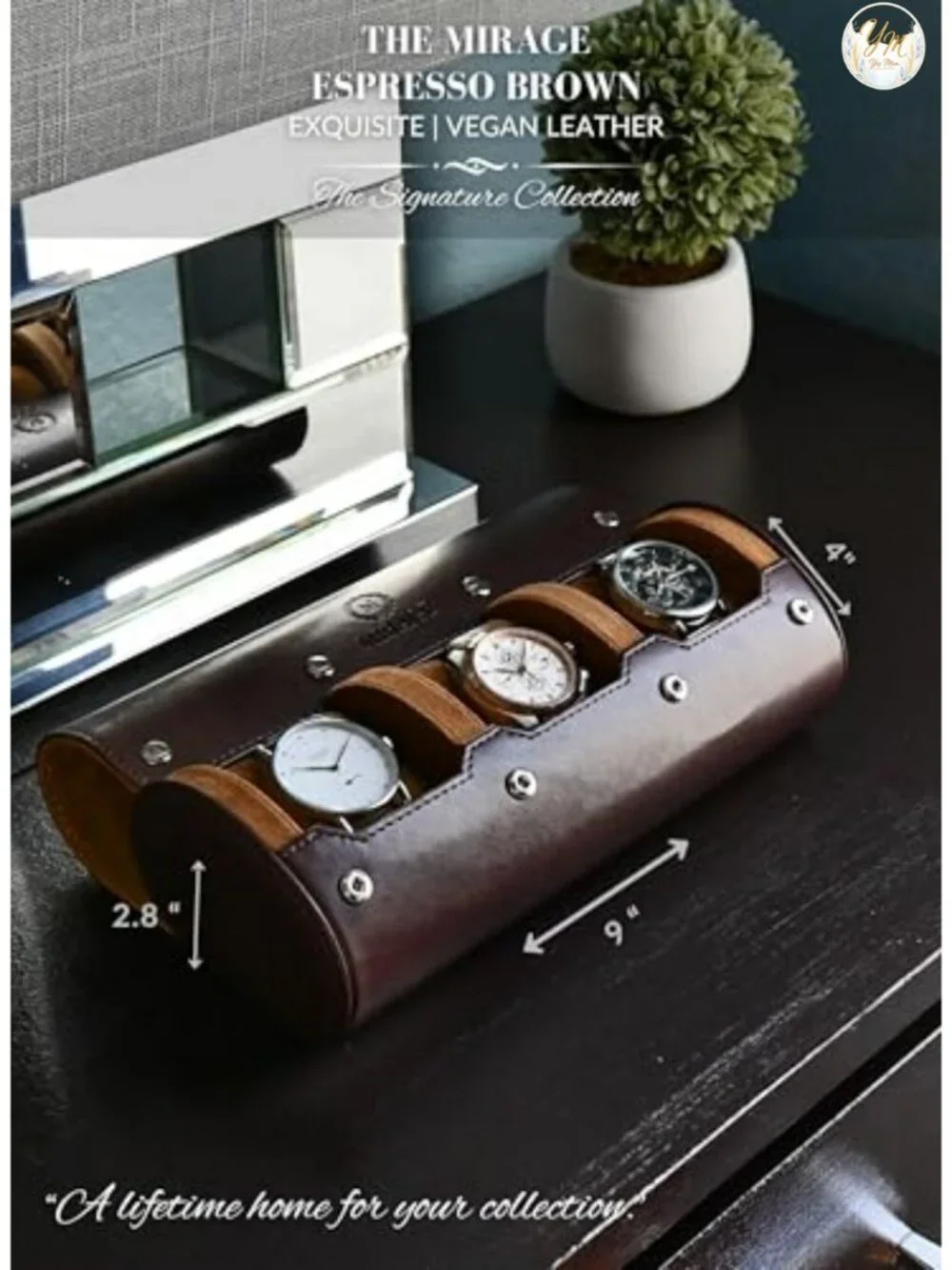 Leather Watch Travel Case Organizer for Men, 3-Slot Watch Roll with Suede Lining